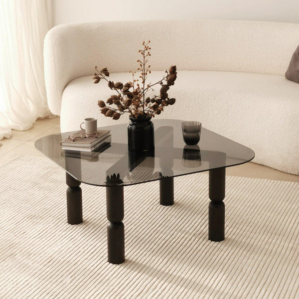 Masuta de cafea Kei Lemn Solid cu Sticla Securizata, 80x40x80 cm