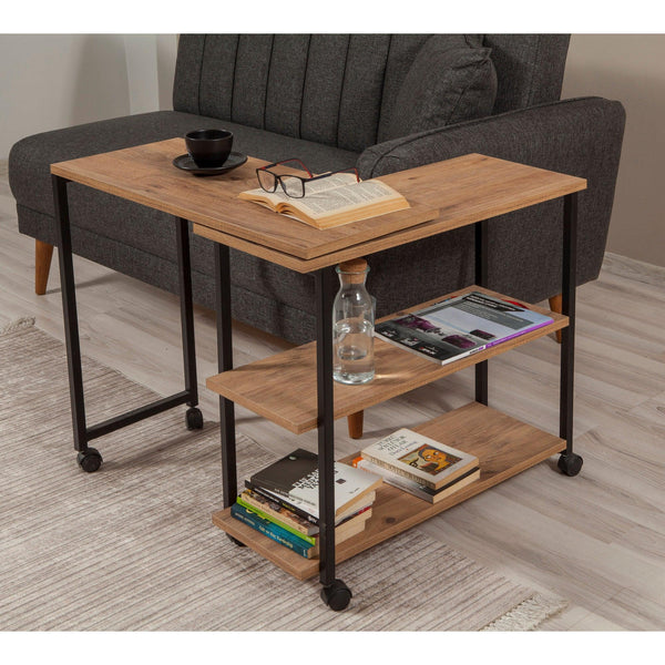 Masuta de cafea Melin cu roti, Negru Stejar, 70x63x76 cm