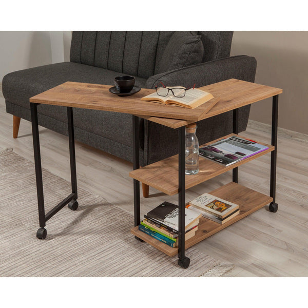Masuta de cafea Melin cu roti, Negru Stejar, 70x63x76 cm