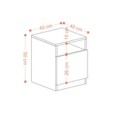Noptiera Rero cu Sertare, Nuc, 40 X 50 X 40 Cm
