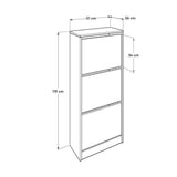 Pantofar Adore Compact Plus, 12 Perechi, 3 Compartimente, Alb - Stejar - Mov, 51x119x26 cm - Alb