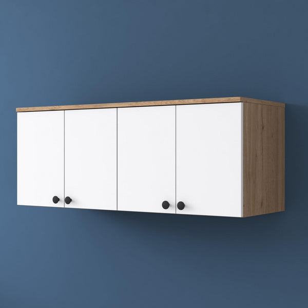 Raft de Bucatarie Nehir cu 4 Usi, Alb - Nuc, 120x47x42 cm