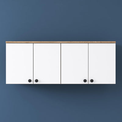 Raft de Bucatarie Nehir cu 4 Usi, Alb - Nuc, 120 X 47 X 42 Cm