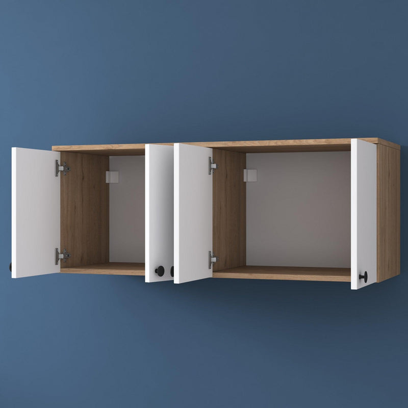 Raft de Bucatarie Nehir cu 4 Usi, Alb - Nuc, 120 X 47 X 42 Cm