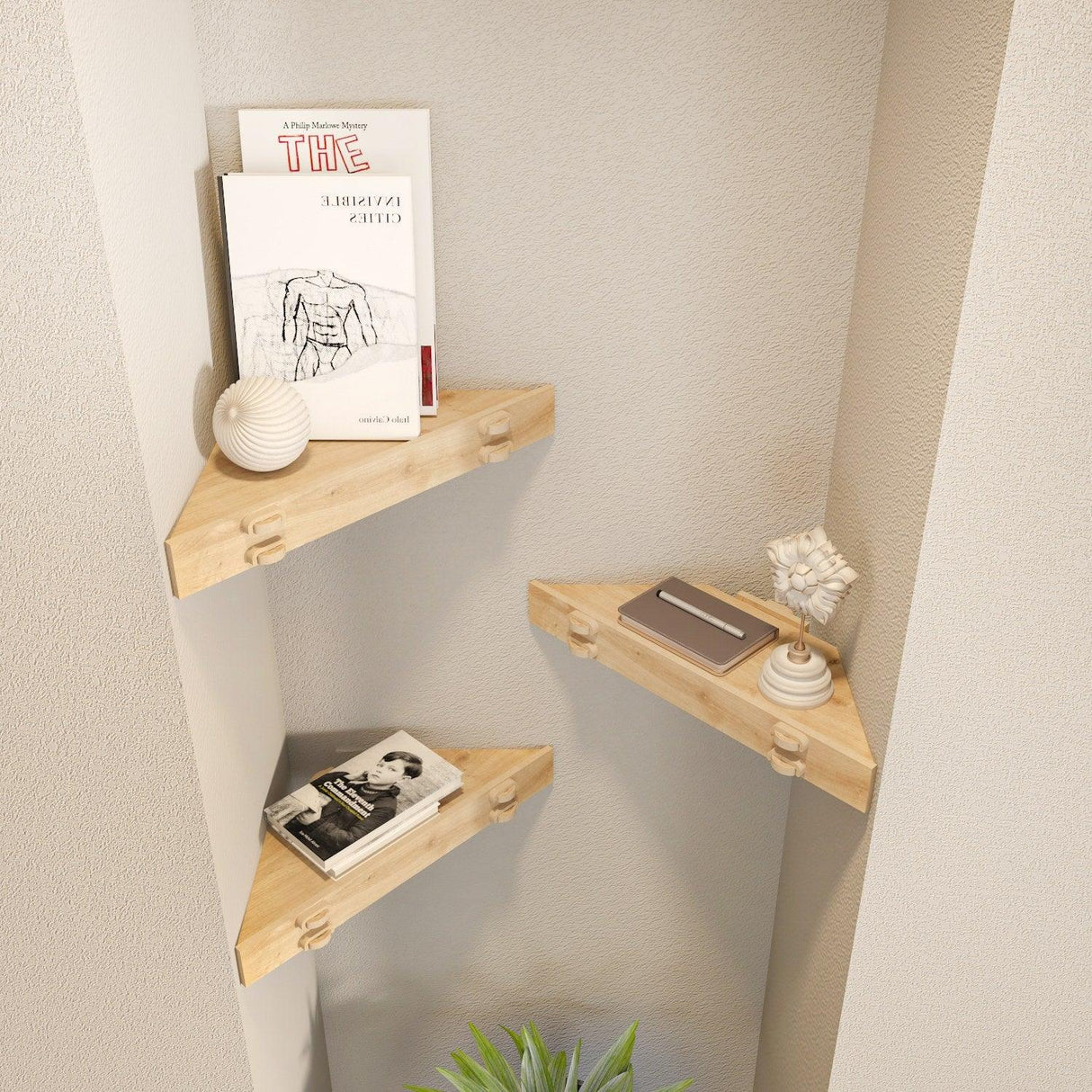 Raft De Perete Colt Belek 3 Bucati, Stejar, 39 X 5 X 15 Cm