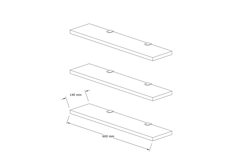 Raft de perete Muca, Stejar, 60 x 2 x 15 cm, 3 piese