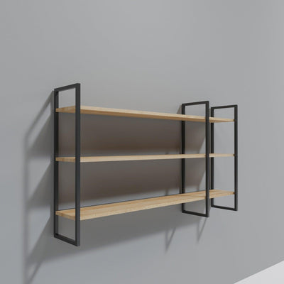 Raft De Perete Raiden cu 3 Rafturi si cadru Metal, Stejar, 140 X 90 X 25 Cm