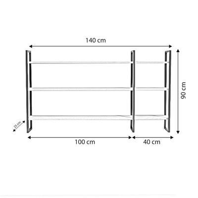 Raft De Perete Raiden cu 3 Rafturi si cadru Metal, Stejar, 140 X 90 X 25 Cm