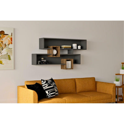 Raft de perete Sema - Walnut, Anhtacite, Nuc, 120 x 75 x 22 cm