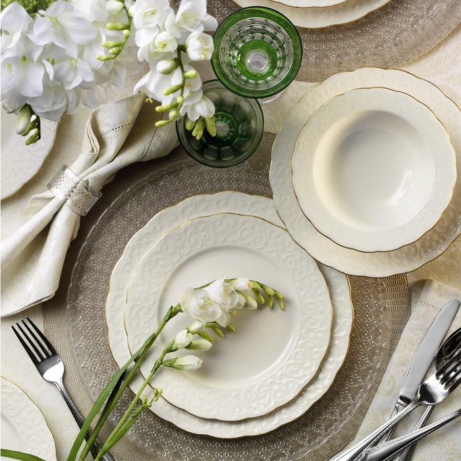 Serviciu de masa, 24 piese, Portelan, Alb - Auriu