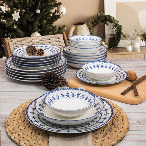 Serviciu de masa, Set 24 piese pentru cina, Portelan, Albastru, 29x28x35 cm