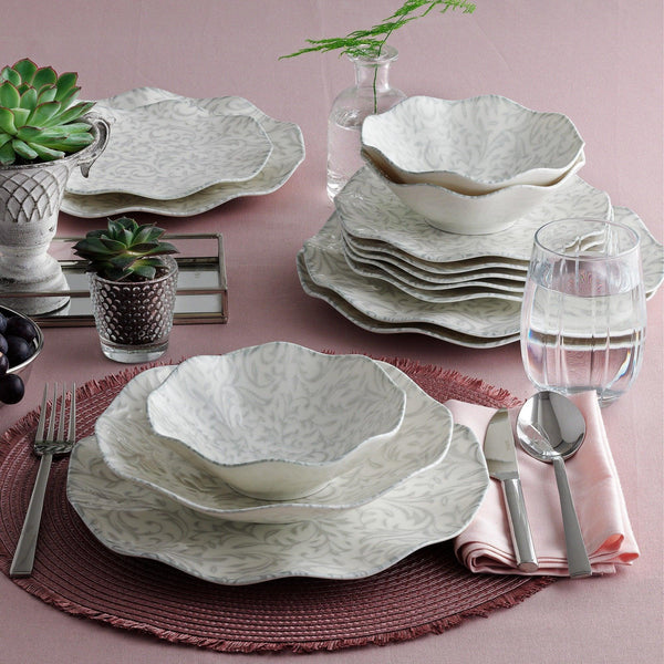 Serviciu de masa, Set 24 piese pentru cina, Portelan, Gri, 29x28x36 cm