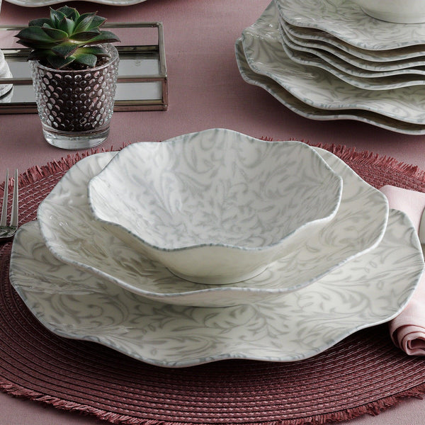 Serviciu de masa, Set 24 piese pentru cina, Portelan, Gri, 29x28x36 cm