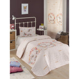 Set cuvertura matlasata single, Roz, 220x160 cm