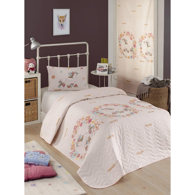 Set cuvertura matlasata single, Roz, 220x160 cm