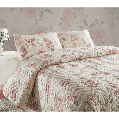 Set cuvertura matlasata single, Roz, 220x160 cm