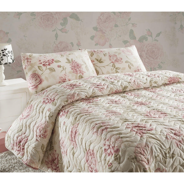 Set cuvertura matlasata single , Roz, 220x160 cm
