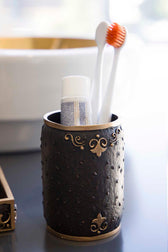 Set de Baie Lux Luxton, Negru, Dozator de sapun, Perie, Suport de periuta de dinti, Sapuniera