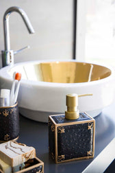 Set de Baie Lux Luxton, Negru, Dozator de sapun, Perie, Suport de periuta de dinti, Sapuniera