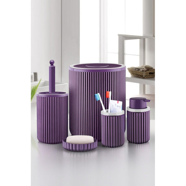 Set de baie Mert, Dozator de sapun, Perie, Suport de periuta de dinti, Sapuniera, Coș de Gunoi, 34x13x9 cm