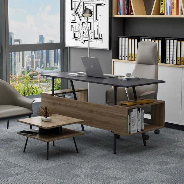 Set De Mobilier De Birou Irony Maxi Set 2 piese, Bej - Maro, 140x74x60 cm