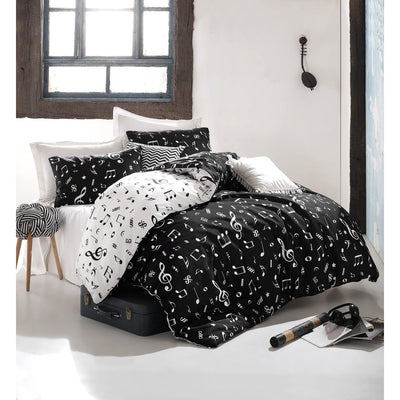 Set Lenjerie de pat double, Negru, 220 x 200 cm,65% Bumbac / 35% POLYESTER