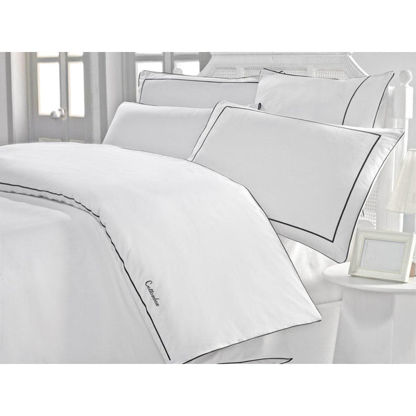 Set Lenjerie de pat double din Satin, 100% Bumbac Akfil, Alb, 220x200 cm