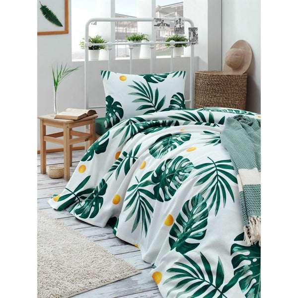 Set Lenjerie de pat single Palm, Alb, 160x235 cm
