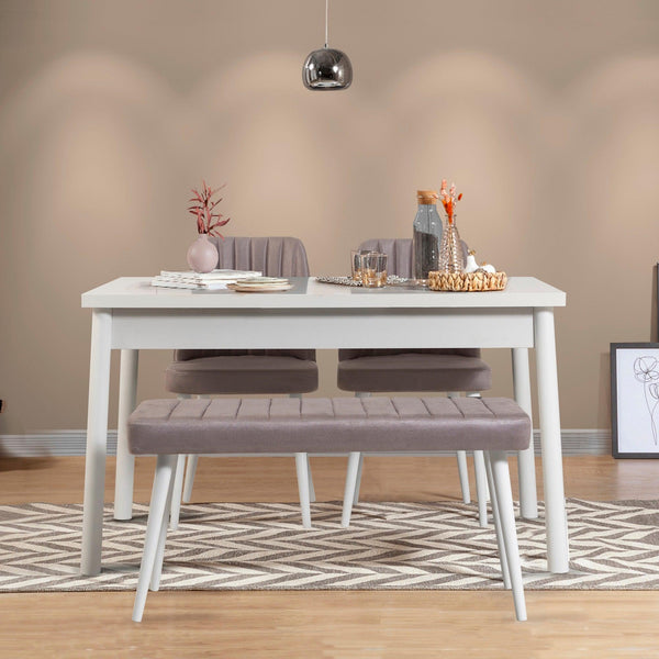 Set Masa Bucatarie si scaune Costas, 4 bucati, Stejar - Alb - Gri, 120x77x75 cm