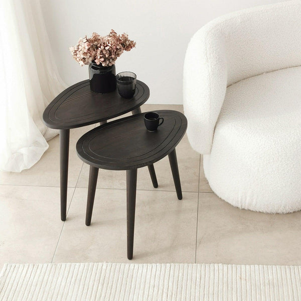 Set Masuta de Cafea, 2 bucati, Lemn Masiv, Gri - Nuc, 50x48x33 cm