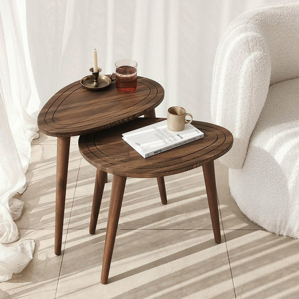 Set Masuta de Cafea, 2 bucati, Lemn Masiv, Gri - Nuc, 50x48x33 cm
