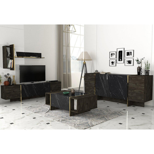 Set Mobila Sufragerie Meryem 2, 4 piese, Negru, 103x60x37 cm