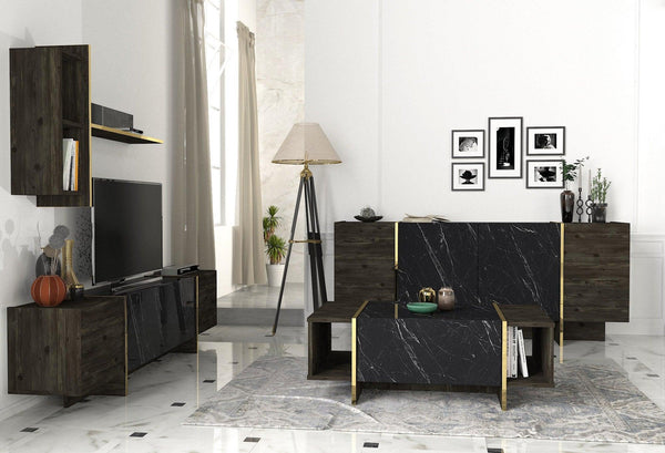 Set Mobila Sufragerie Meryem 2, 4 piese, Negru, 103x60x37 cm