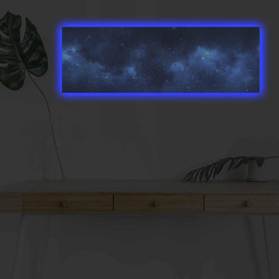 Tablou Canvas cu Led Galaxie fara Priza, Albastru, 90x30 cm