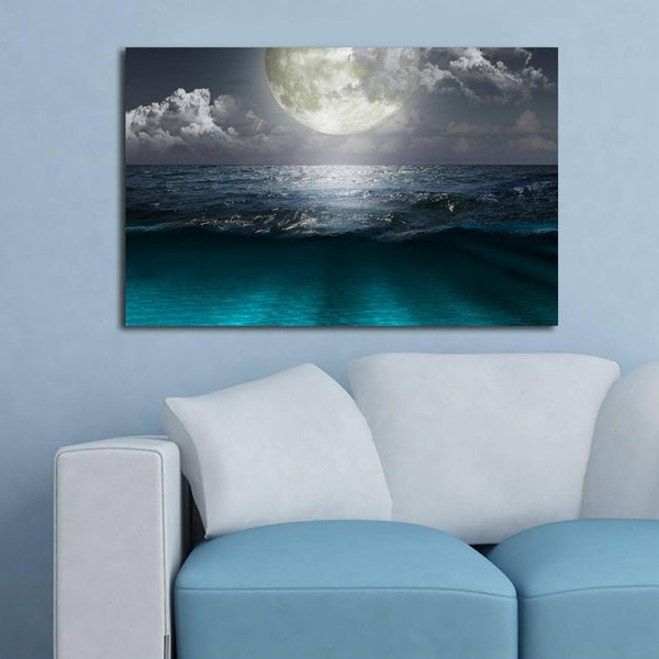 Tablou Canvas cu Led Moon fara Priza, Multicolor, 70x45 cm