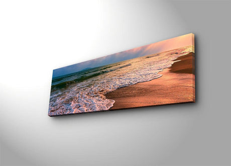 Tablou Canvas cu Led Plaja Lunga fara Priza, Multicolor, 90x30 cm