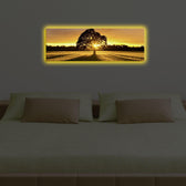 Tablou Canvas cu Led Rasaritul Soarelui fara Priza, Galben, 90x30 cm