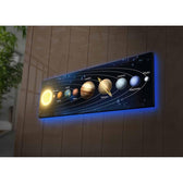 Tablou Canvas cu Led Sistemul Solar fara Priza, Albastru, 90x30 cm