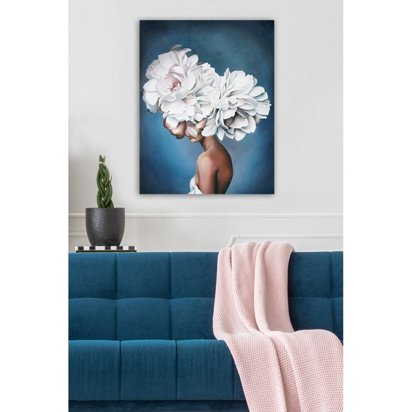 Tablou Canvas Flowers Alb, Albastru, 70x50 cm