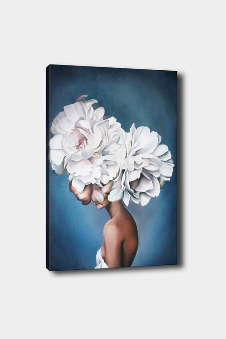 Tablou Canvas Flowers Alb, Albastru, 70x50 cm