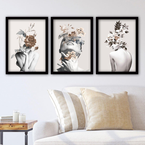 Tablou Canvas Woman, 3 bucati, Multicolor, 45x35 cm