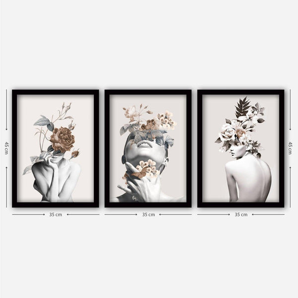 Tablou Canvas Woman, 3 bucati, Multicolor, 45x35 cm