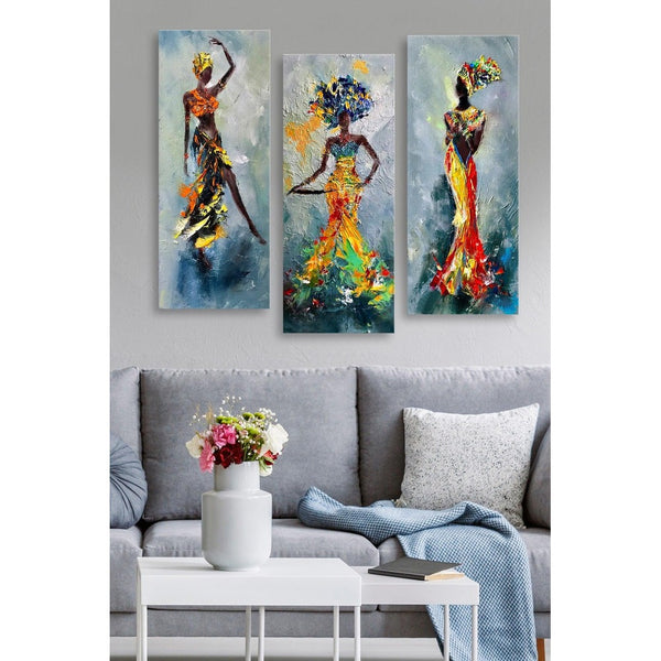 Tablou MDF (3 bucăți) Marvellous African Lady, Multicolor, 50x70 cm