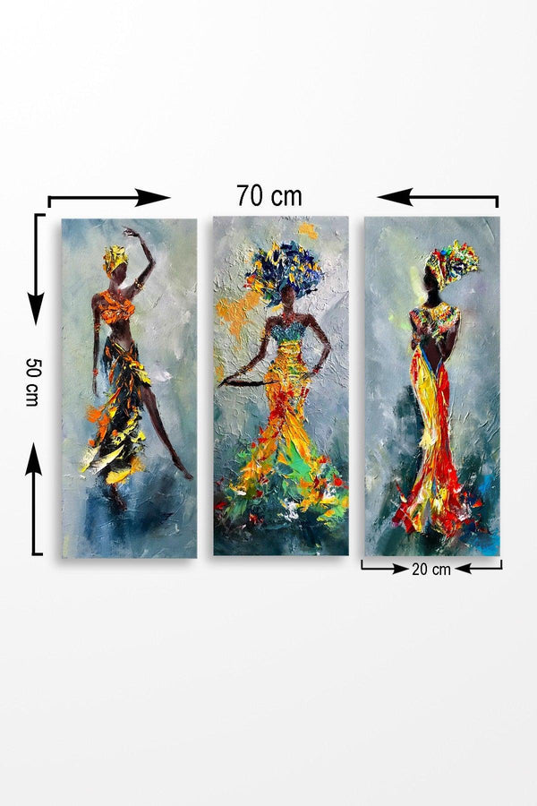 Tablou MDF (3 bucăți) Marvellous African Lady, Multicolor, 50x70 cm