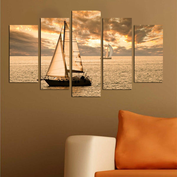 Tablou MDF ( 5 buc ) Yacht Sunset, Multicolor, 60x110 cm