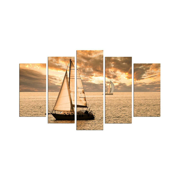 Tablou MDF ( 5 buc ) Yacht Sunset, Multicolor, 60x110 cm