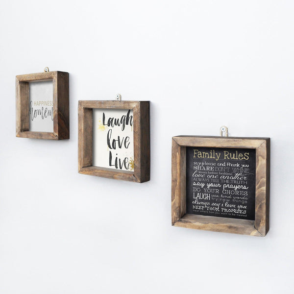 Tablou MDF cu rame Family Quotes, 3 bucăți, Multicolor, 15x15 cm