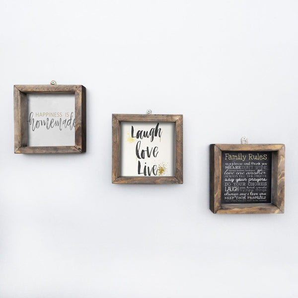 Tablou MDF cu rame Family Quotes, 3 bucăți, Multicolor, 15x15 cm