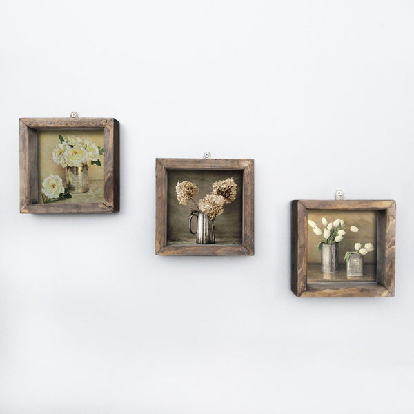 Tablou MDF cu rame Flori Primavara, 3 bucăți, Multicolor, 15x15 cm