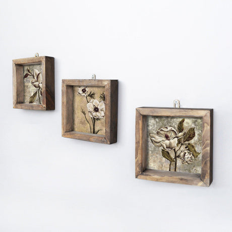 Tablou MDF cu rame Flori Uscate, 3 bucăți, Multicolor, 15x15 cm